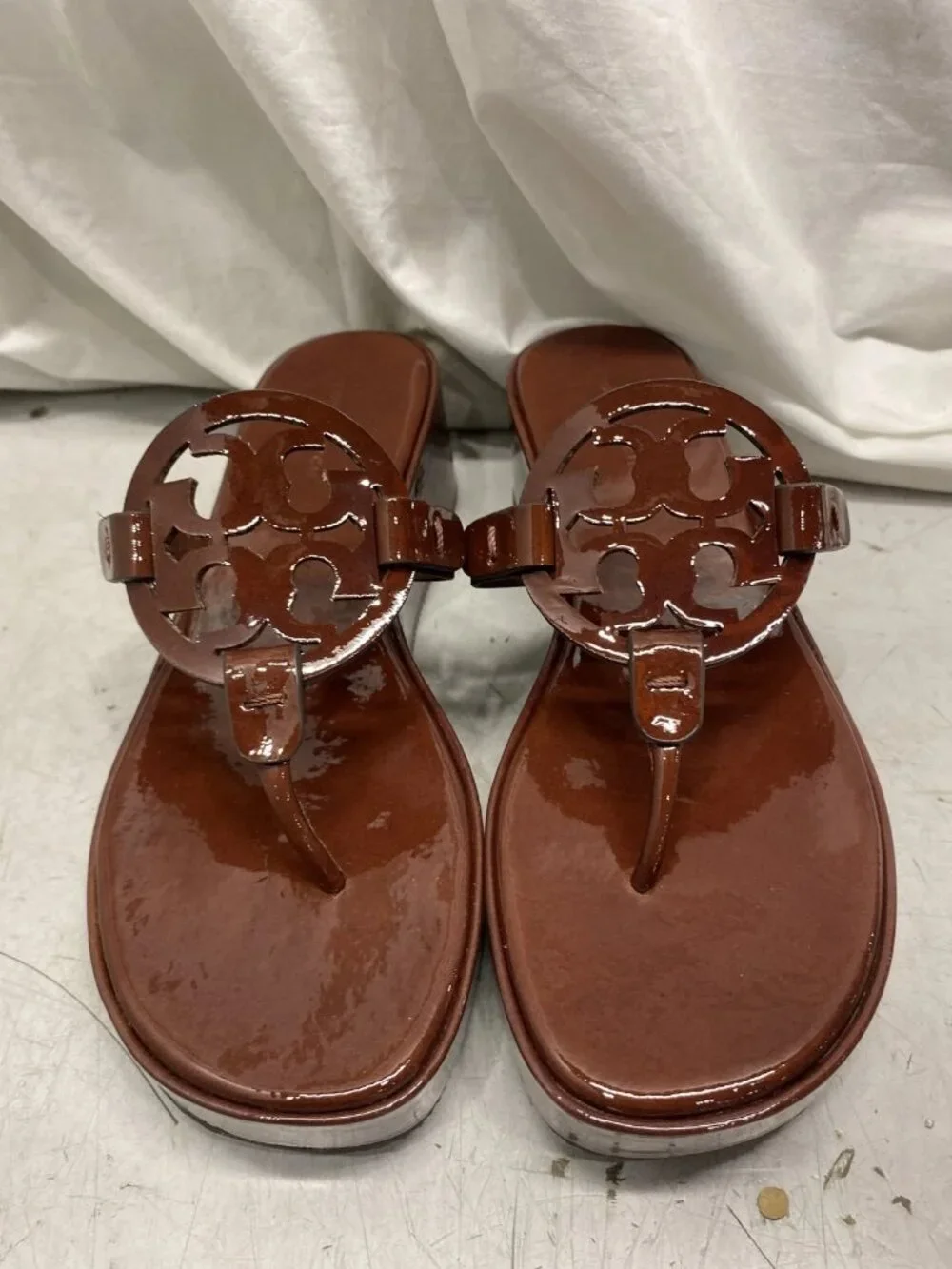 Tory Burch Miller Wedge 25MM Patent Leather Russet Brown US W6.5